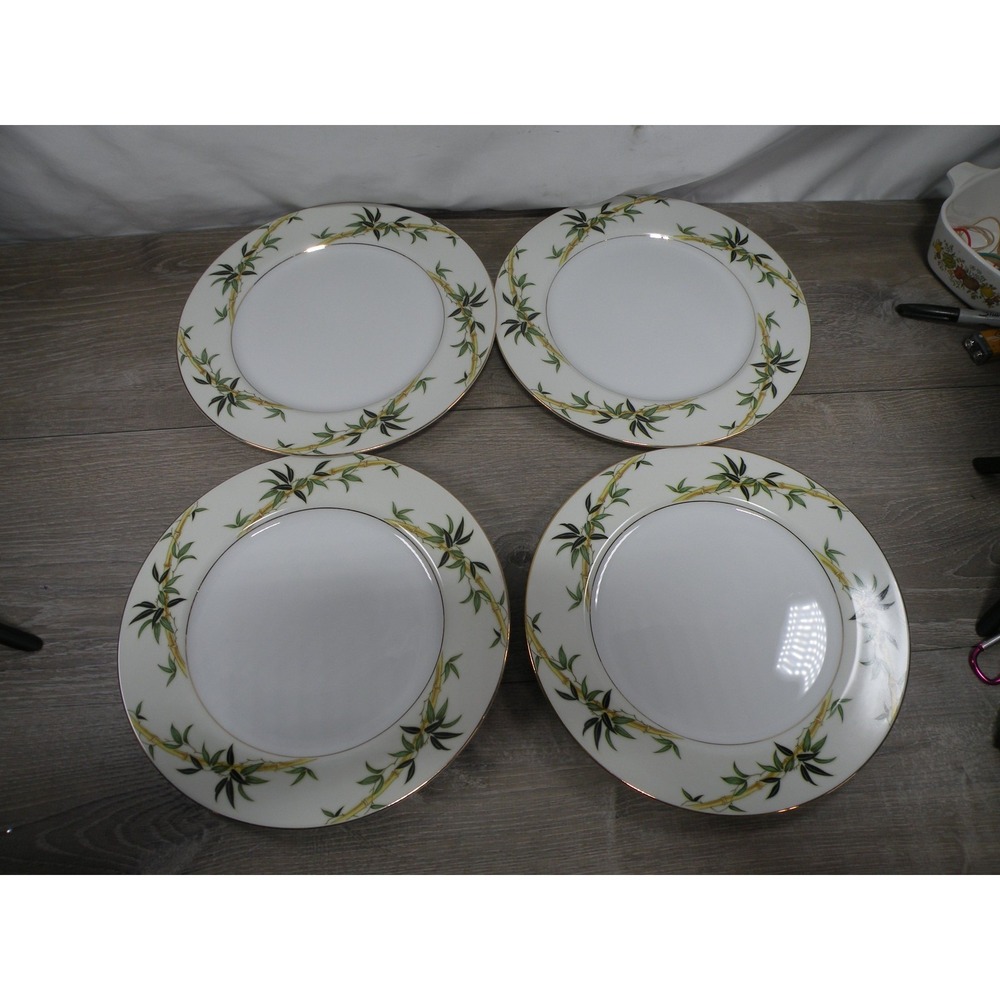 Kent China Bali Hai Dinner Plates Set of 4 Bamboo Pattern Gold Trim Japan 10.5"